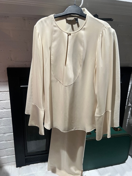 Theory Tops - Theory Cream Long-Sleeve Silk Blouse | Suttle and Sexy